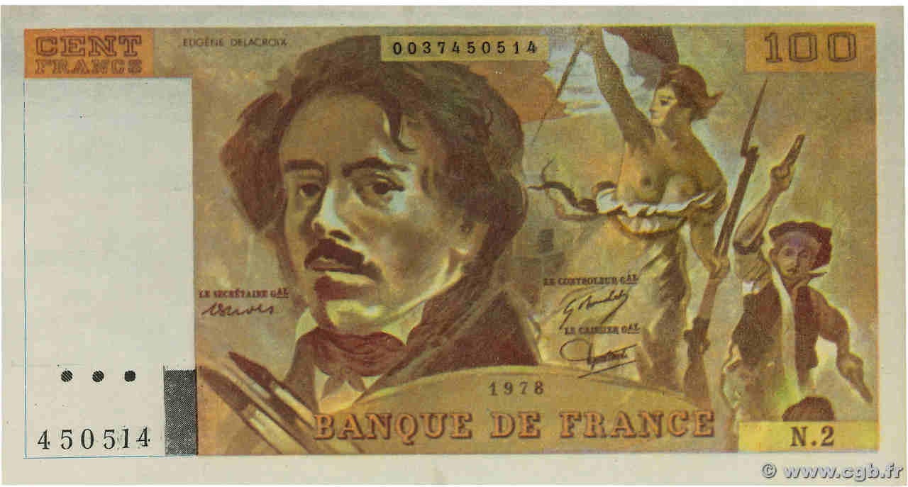 100 Francs DELACROIX Faux FRANCIA  1978 F.68.02x q.FDC