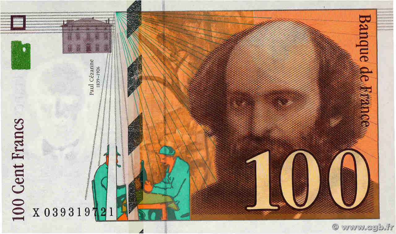 100 Francs CÉZANNE Montagne décalée Fauté FRANCE  1997 F.74f1.01 SPL