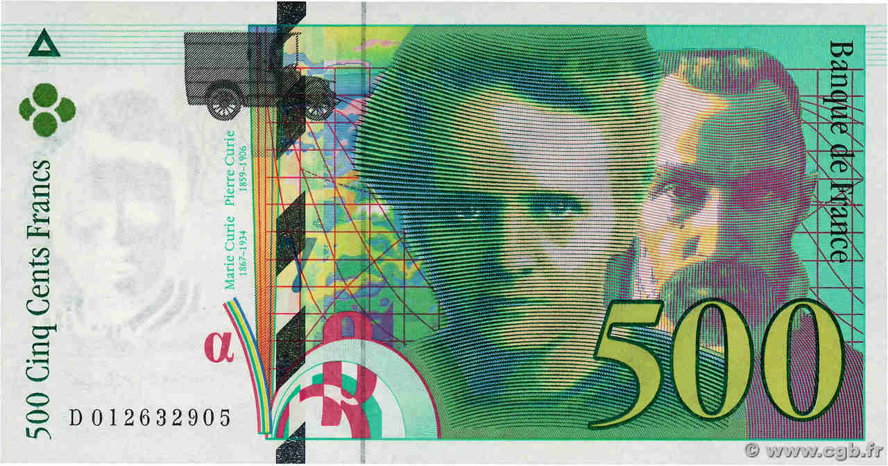 500 Francs PIERRE ET MARIE CURIE Symbole décalé Fauté FRANCE  1994 F.76f1.01 UNC