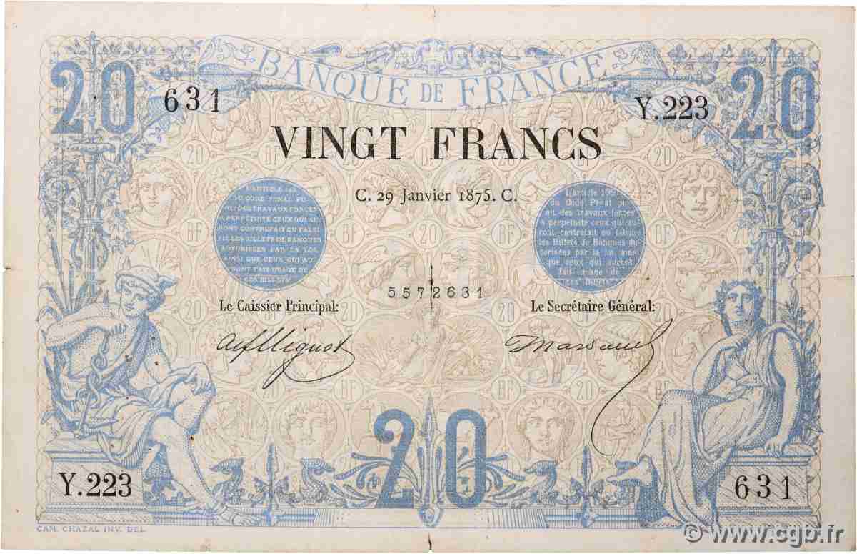 20 Francs NOIR FRANCE  1875 F.09.02 pr.TB