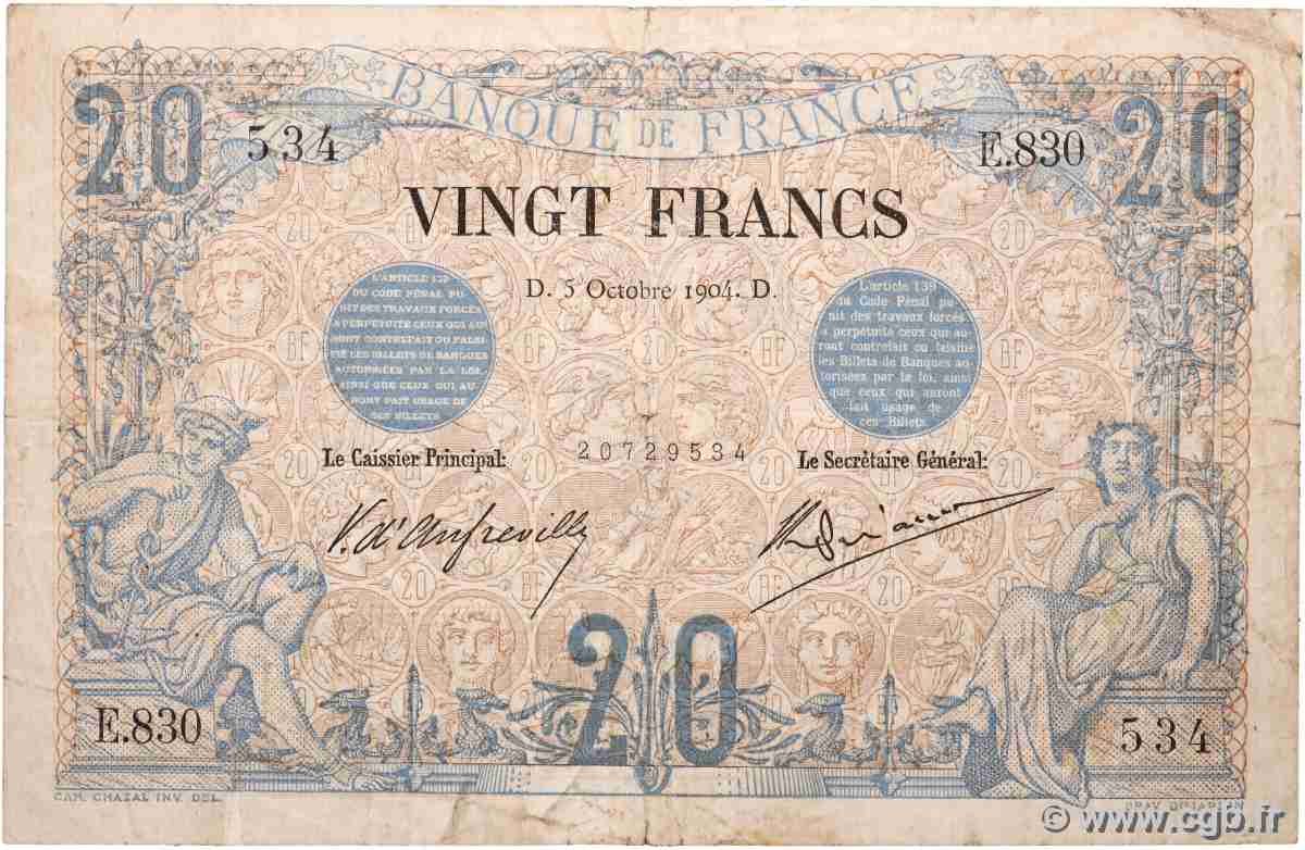 20 Francs NOIR FRANCE  1904 F.09.03 VG