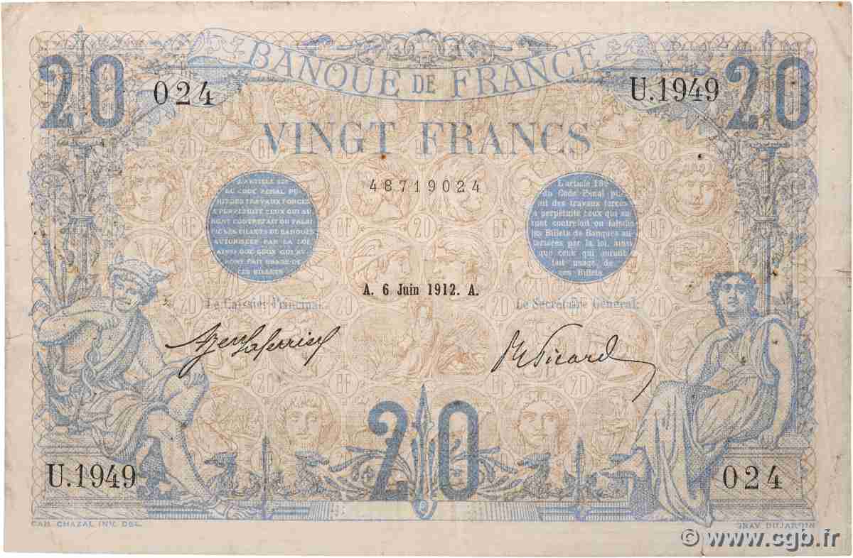 20 Francs BLEU FRANCIA  1912 F.10.02 MB