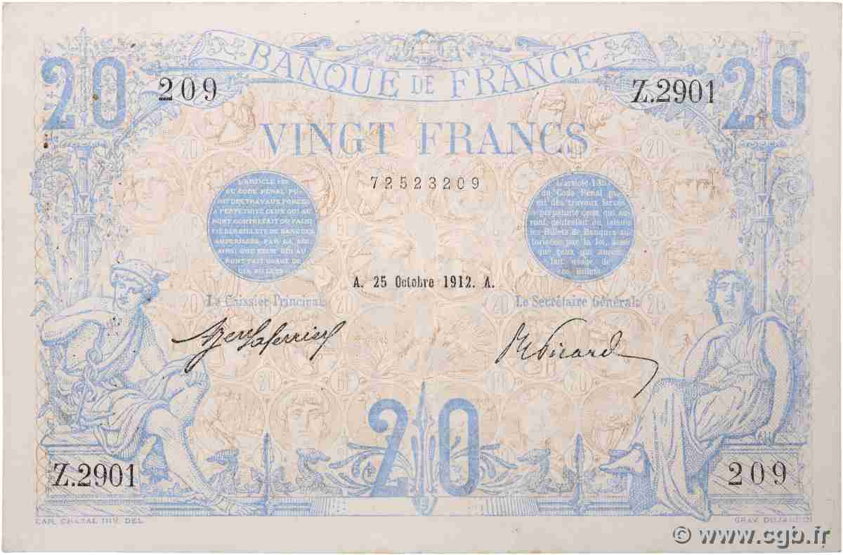 20 Francs BLEU FRANCE  1912 F.10.02 TTB