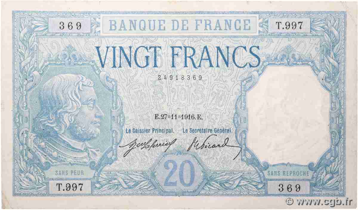 20 Francs BAYARD FRANCIA  1916 F.11.01 MB