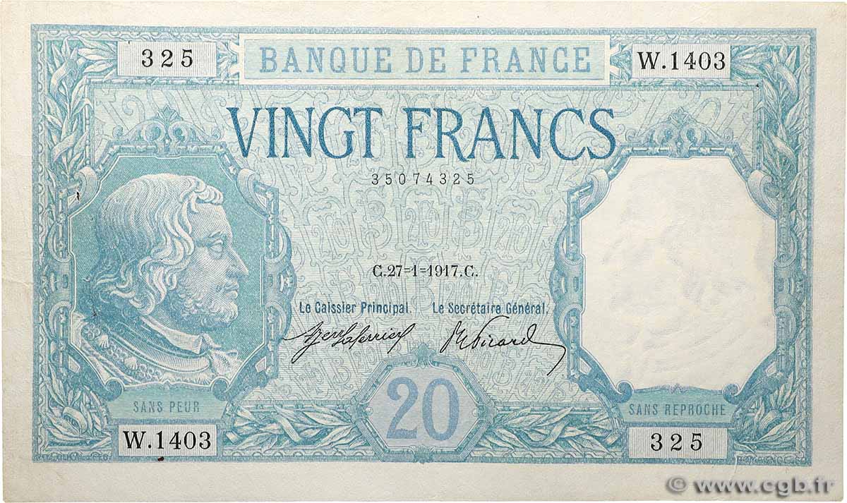20 Francs BAYARD FRANCE  1917 F.11.02 VF