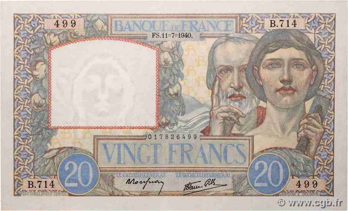 20 Francs TRAVAIL ET SCIENCE FRANCIA  1940 F.12.04 SPL+