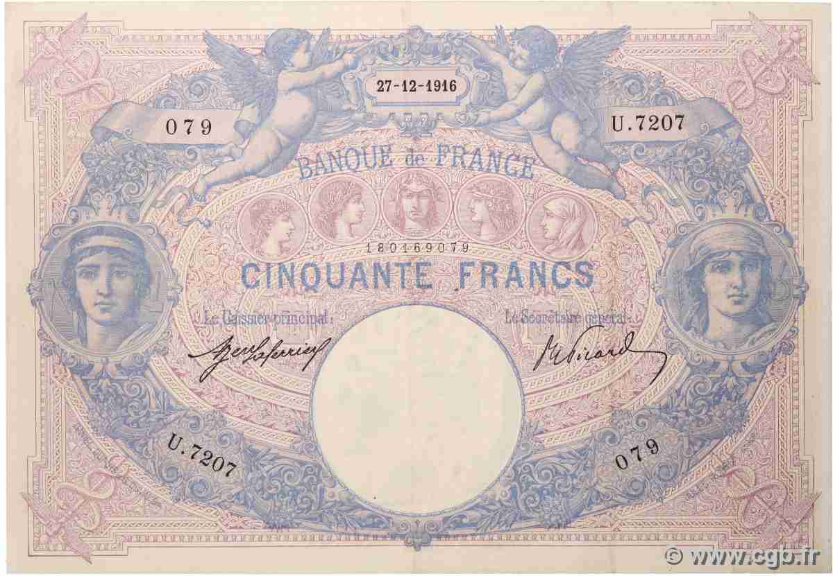 50 Francs BLEU ET ROSE FRANCE  1916 F.14.29 TTB
