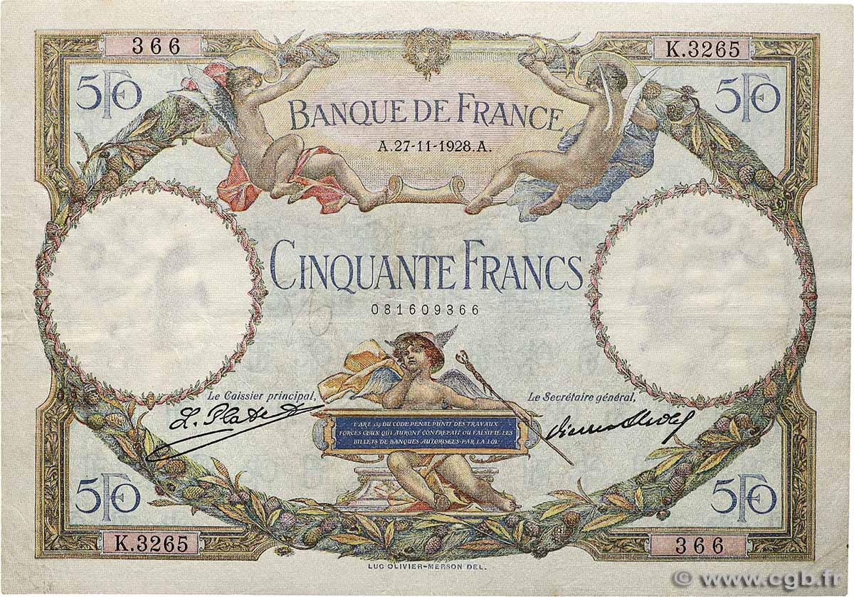 50 Francs LUC OLIVIER MERSON FRANCE  1928 F.15.02 VF