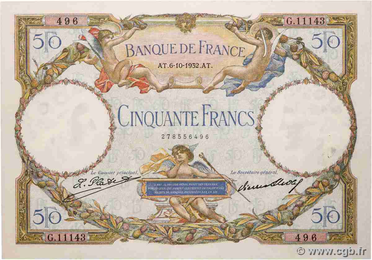 50 Francs LUC OLIVIER MERSON type modifié FRANCE  1932 F.16.03 TTB