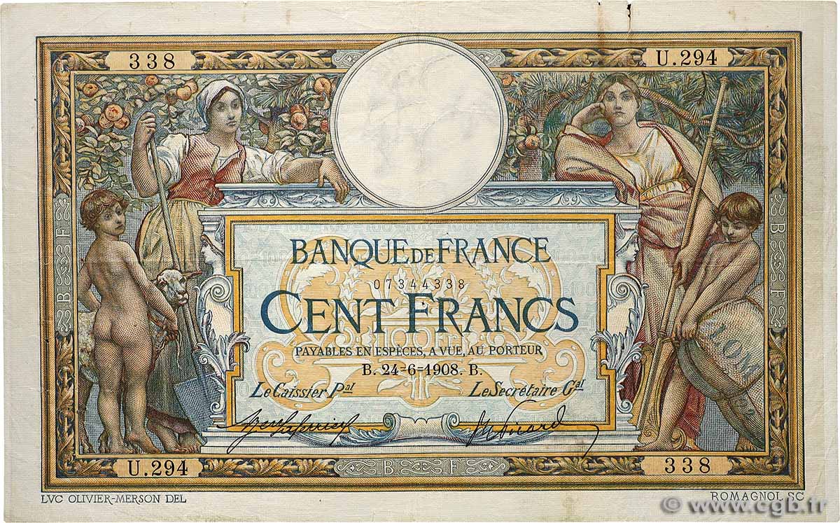 100 Francs LUC OLIVIER MERSON avec LOM FRANCE  1908 F.22.01 F+