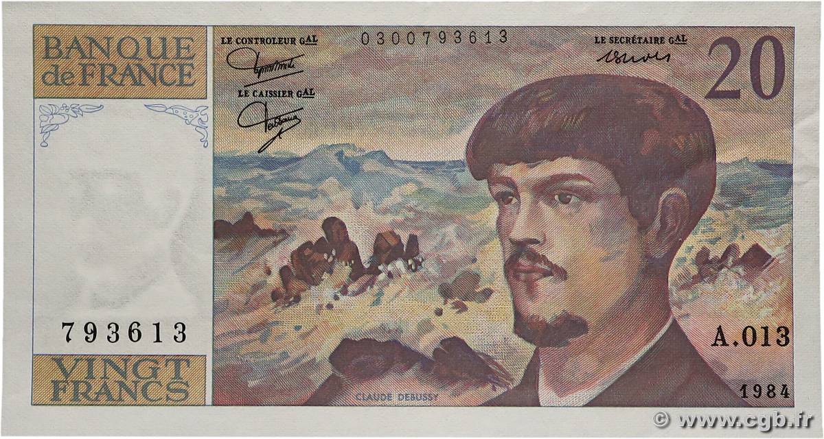 20 Francs DEBUSSY FRANCE  1984 F.66.05A13 SPL+