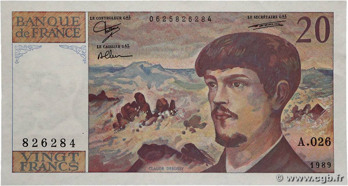 20 Francs DEBUSSY FRANCE  1989 F.66.10A26 SPL+