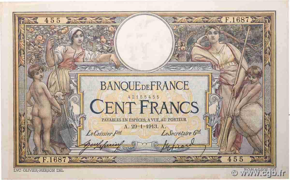 100 Francs LUC OLIVIER MERSON sans LOM FRANCIA  1913 F.23.05 BB