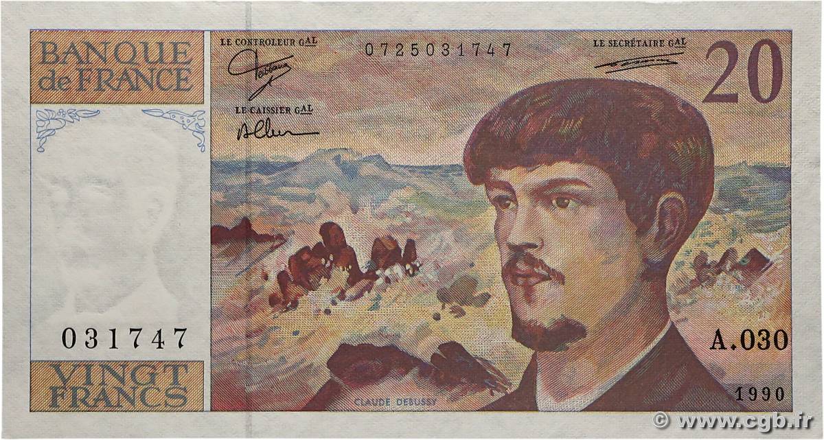 20 Francs DEBUSSY à fil de sécurité FRANCE  1990 F.66bis.01A30 SPL