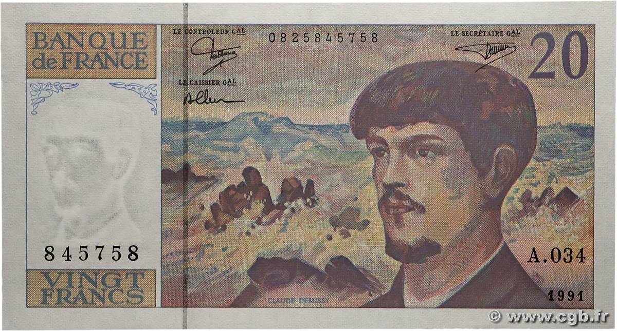 20 Francs DEBUSSY à fil de sécurité FRANCE  1991 F.66bis.02A34 NEUF