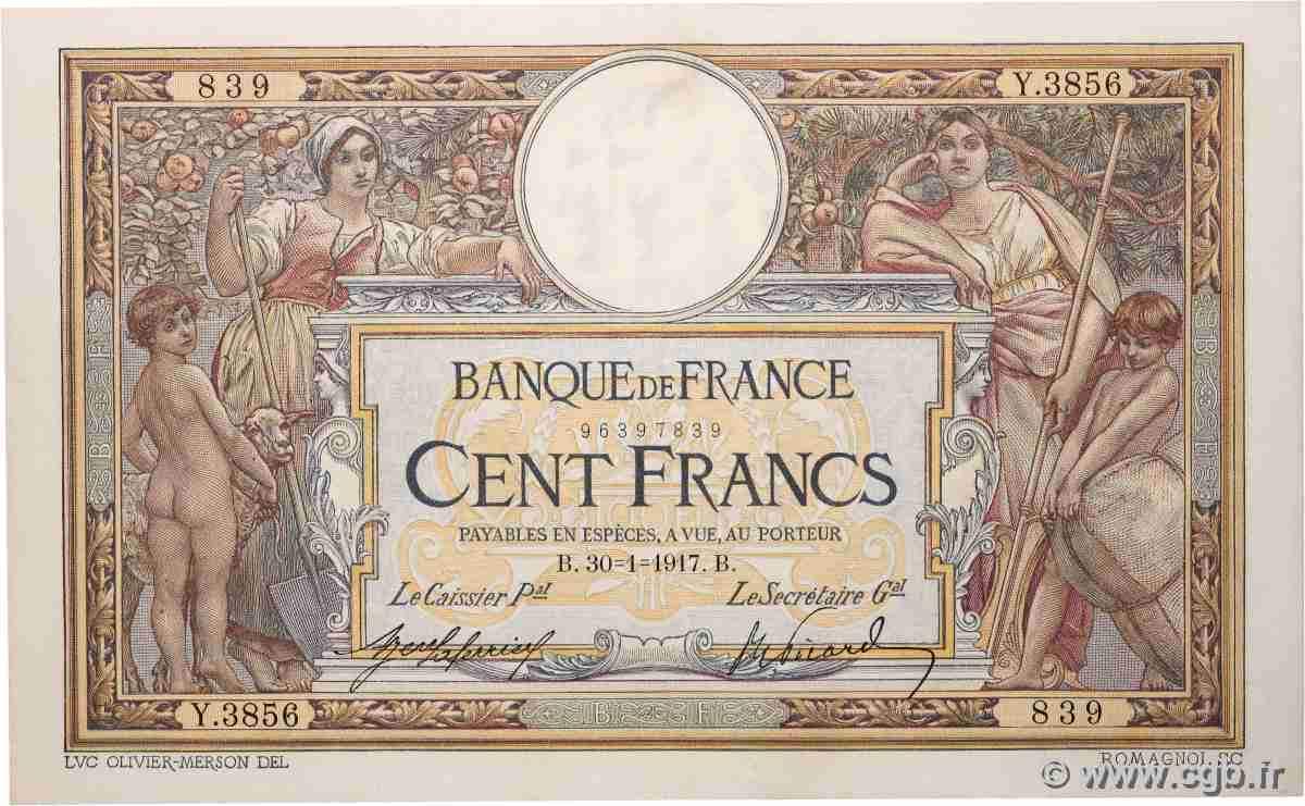 100 Francs LUC OLIVIER MERSON sans LOM FRANCE  1917 F.23.09 TTB
