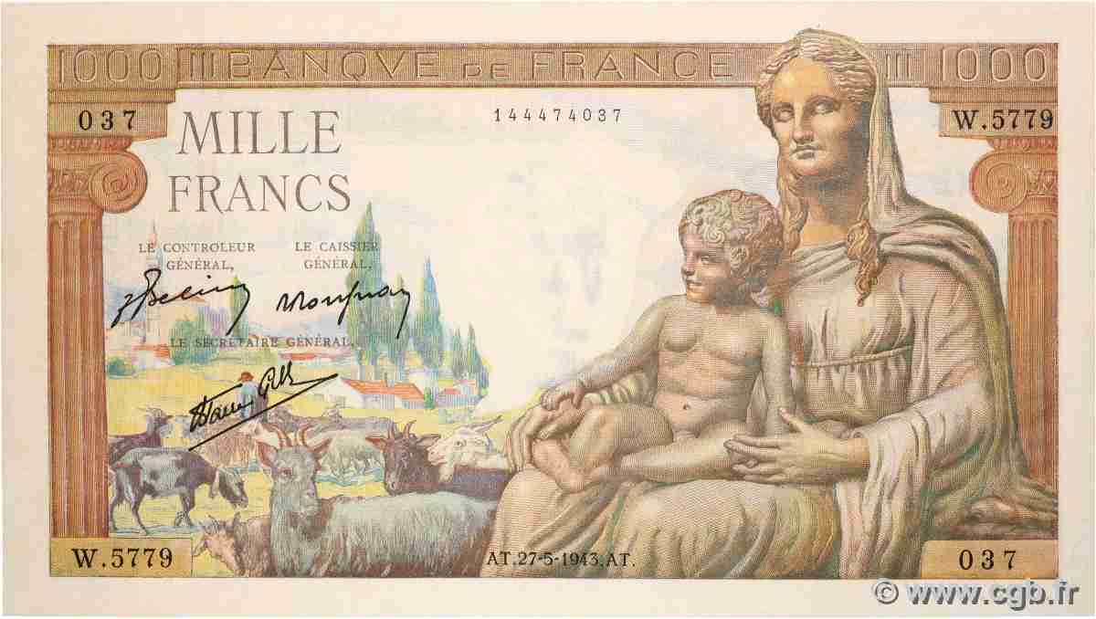 1000 Francs DÉESSE DÉMÉTER FRANCIA  1943 F.40.25 AU