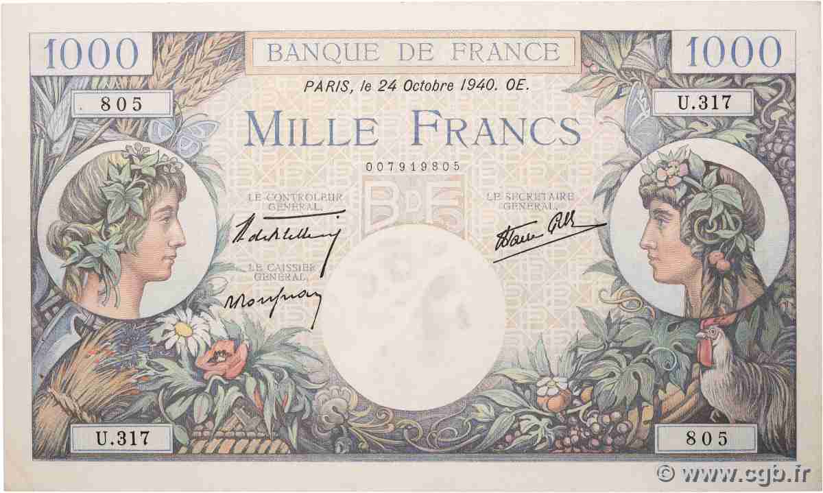 1000 Francs COMMERCE ET INDUSTRIE FRANCIA  1940 F.39.01 MBC