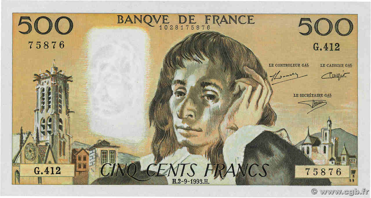 500 Francs PASCAL FRANCE  1993 F.71.52-412 pr.NEUF
