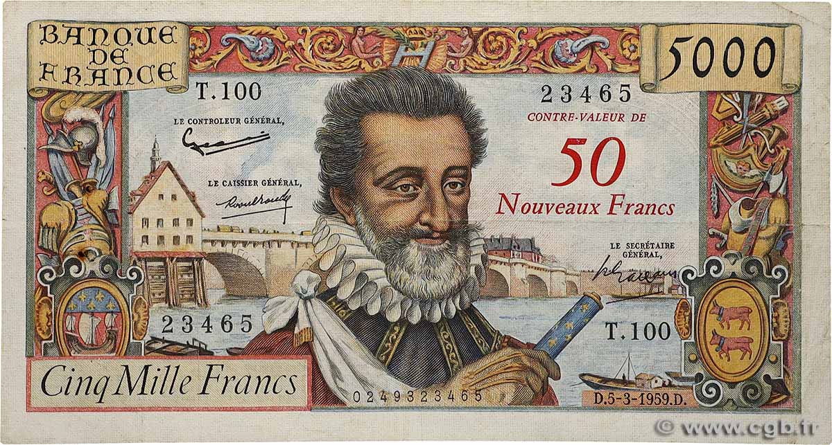 50 NF sur 5000 Francs HENRI IV FRANCE  1959 F.54.02 F
