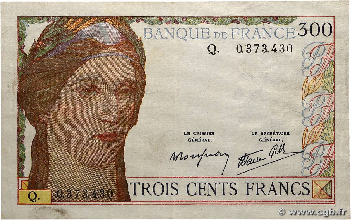 300 Francs FRANCE  1939 F.29.03 TTB