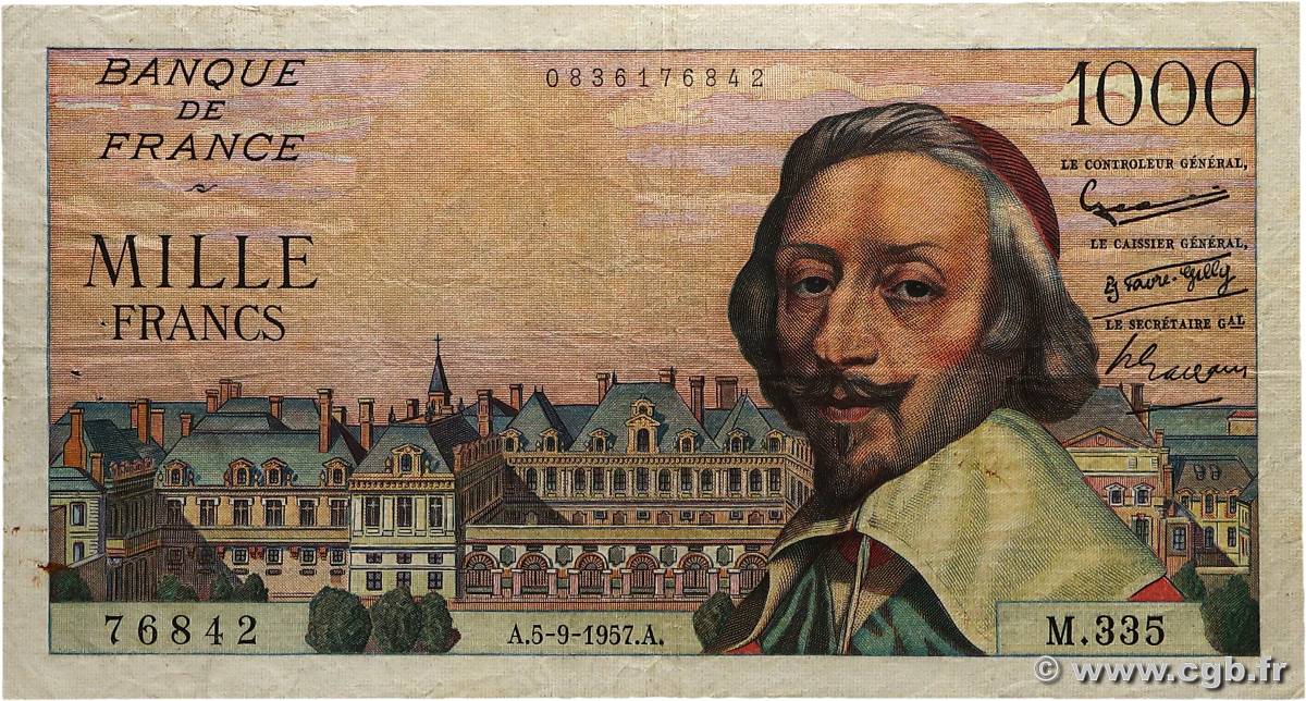 1000 Francs RICHELIEU FRANCE  1957 F.42.26 TB