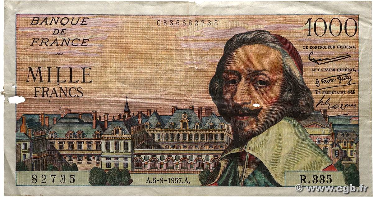 1000 Francs RICHELIEU FRANCE  1957 F.42.26 pr.TB