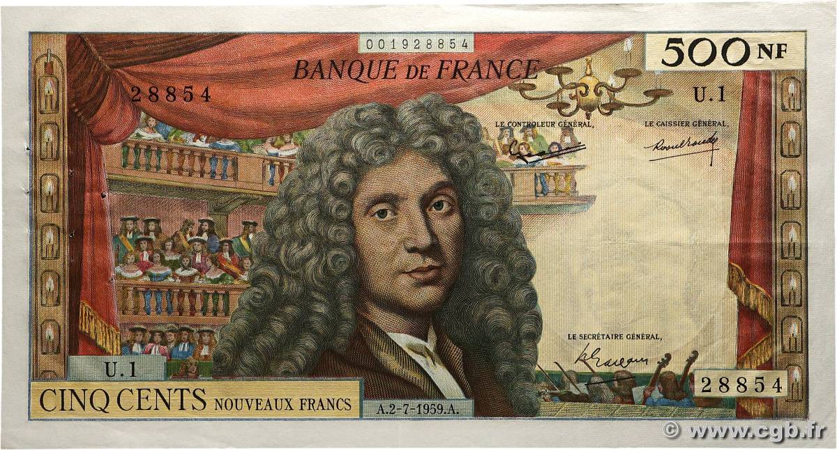 500 Nouveaux Francs MOLIÈRE FRANCIA  1959 F.60.01 q.SPL