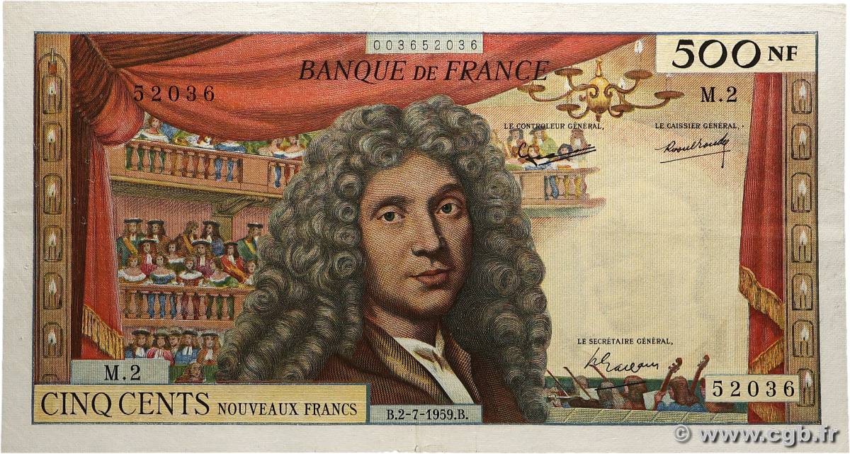 500 Nouveaux Francs MOLIÈRE FRANCE  1959 F.60.01 TB+