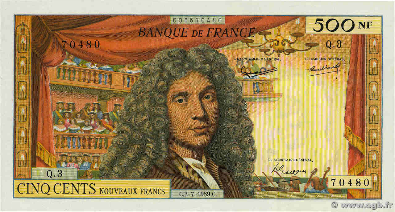 500 Nouveaux Francs MOLIÈRE FRANCE  1959 F.60.01 SUP