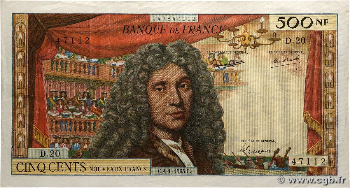 500 Nouveaux Francs MOLIÈRE FRANCIA  1965 F.60.08 q.SPL