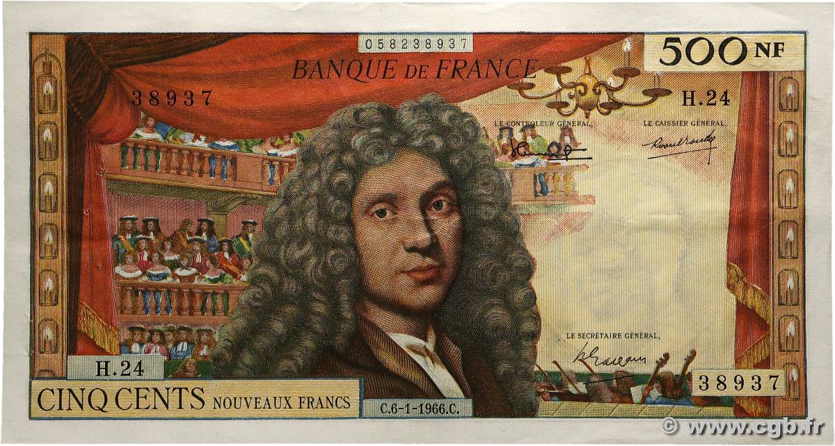 500 Nouveaux Francs MOLIÈRE FRANCIA  1966 F.60.09 q.SPL