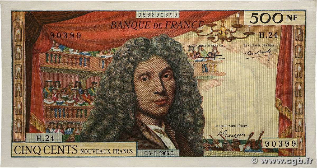 500 Nouveaux Francs MOLIÈRE FRANCIA  1966 F.60.09 SPL