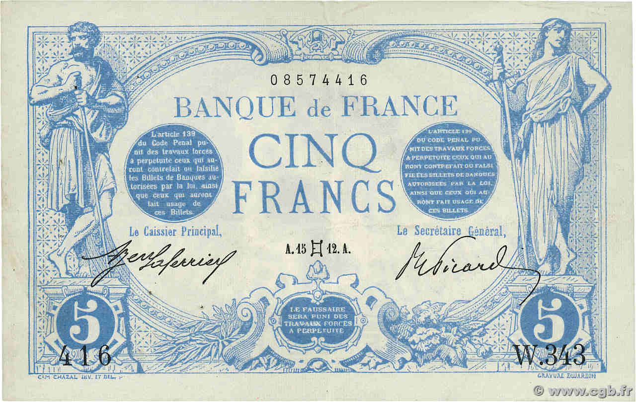 5 Francs BLEU FRANCE  1912 F.02.05 SUP