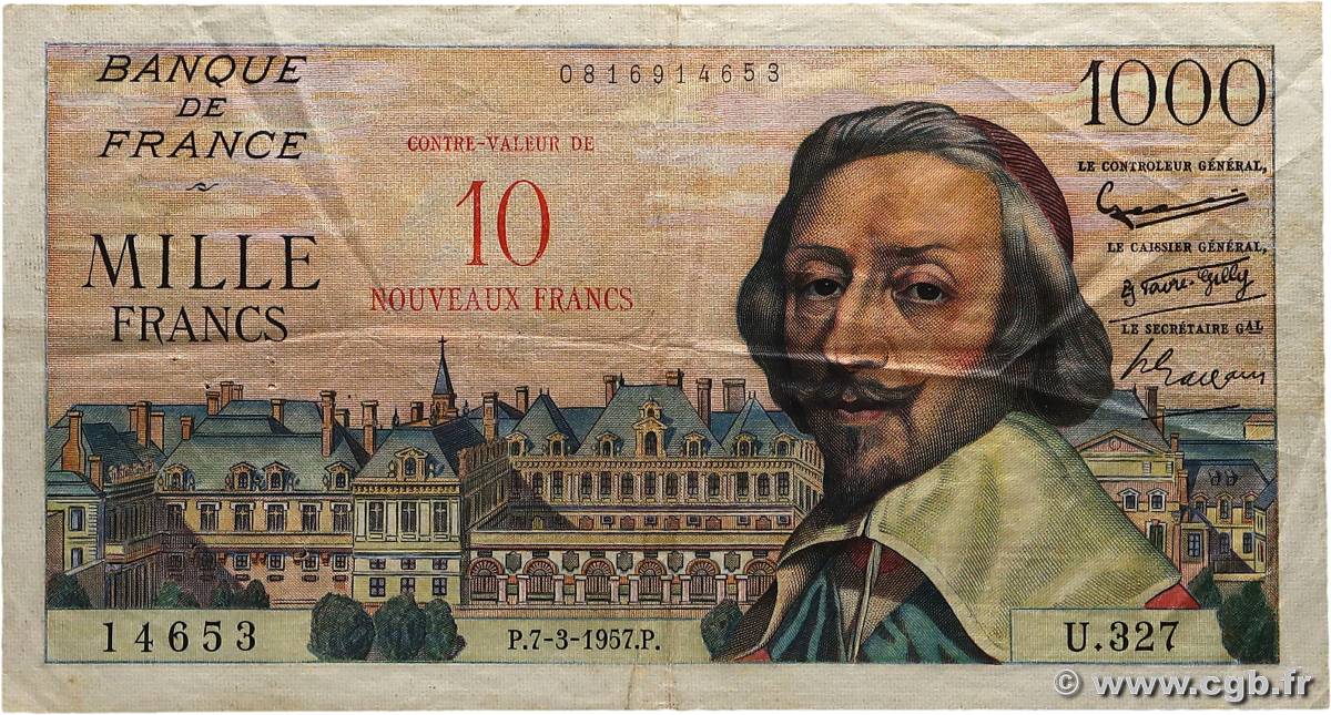 10 NF sur 1000 Francs RICHELIEU FRANCE  1957 F.53.01 TB+
