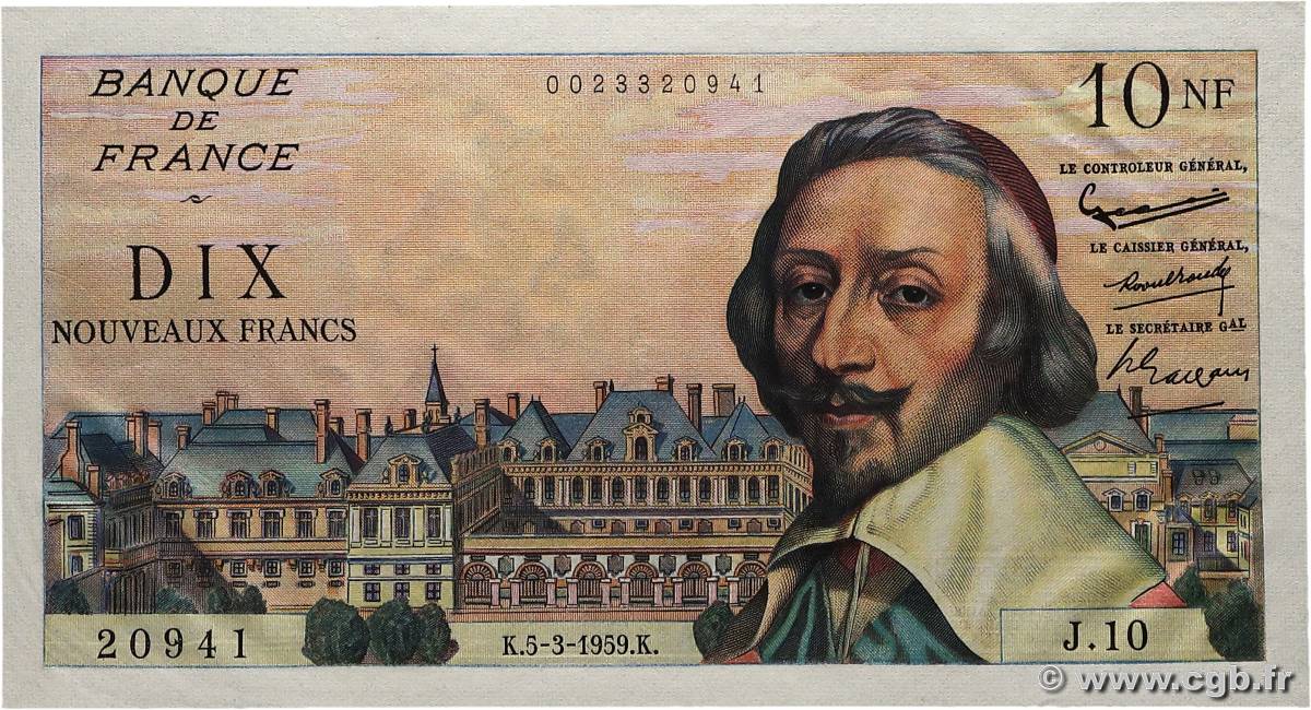 10 Nouveaux Francs RICHELIEU FRANCE  1959 F.57.01 pr.NEUF