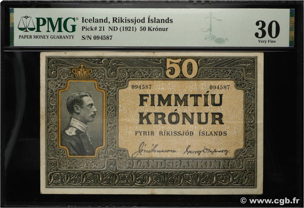 50 Kronur ICELAND  1921 P.21 VF