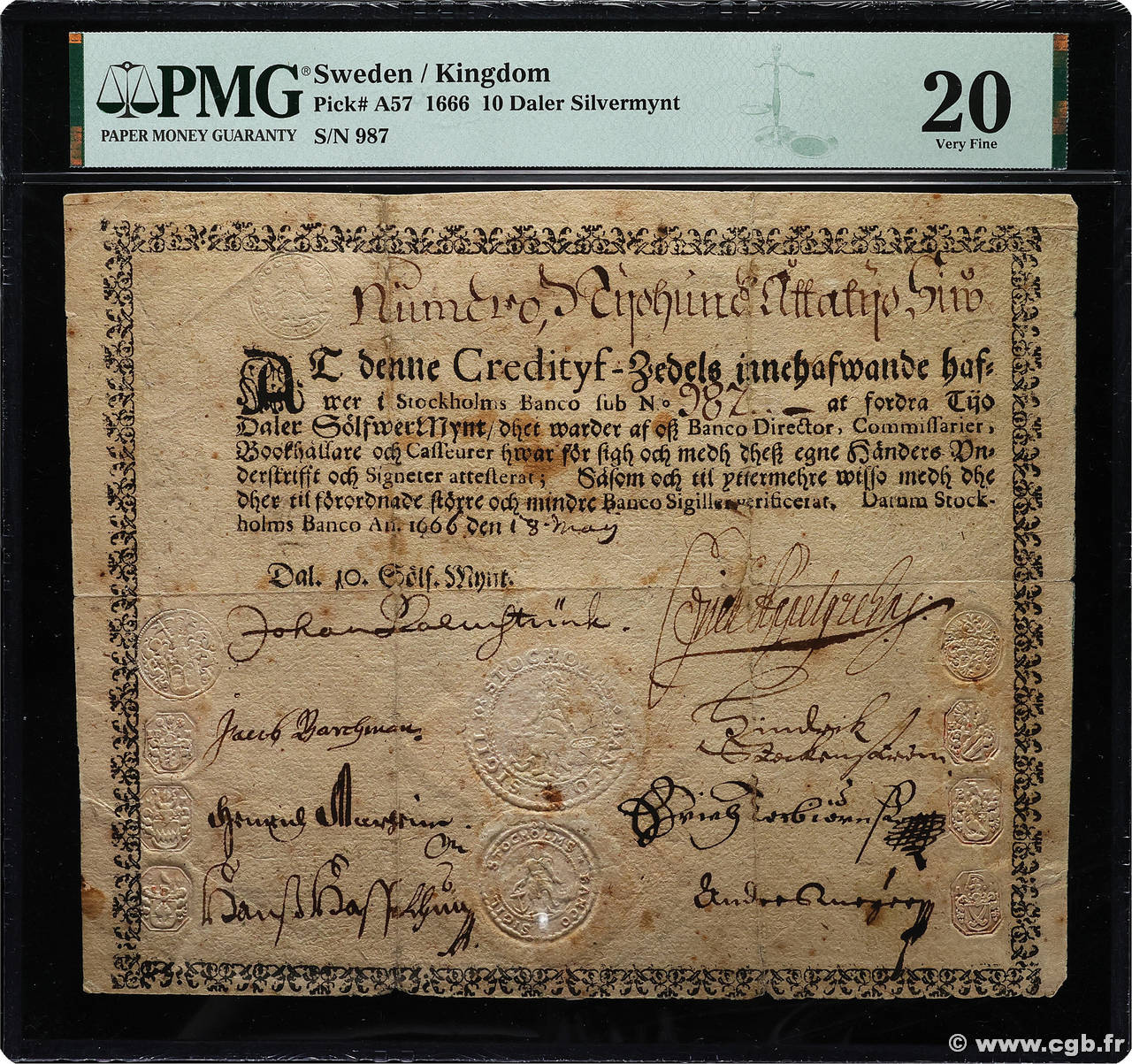 10 Daler Silvermynt SUÈDE  1666 P.A057 TB