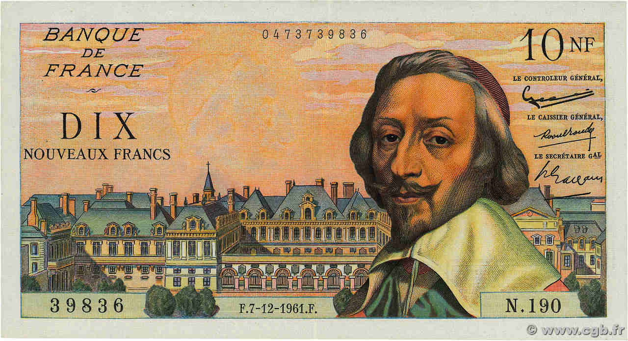 10 Nouveaux Francs RICHELIEU FRANCE  1961 F.57.16 XF