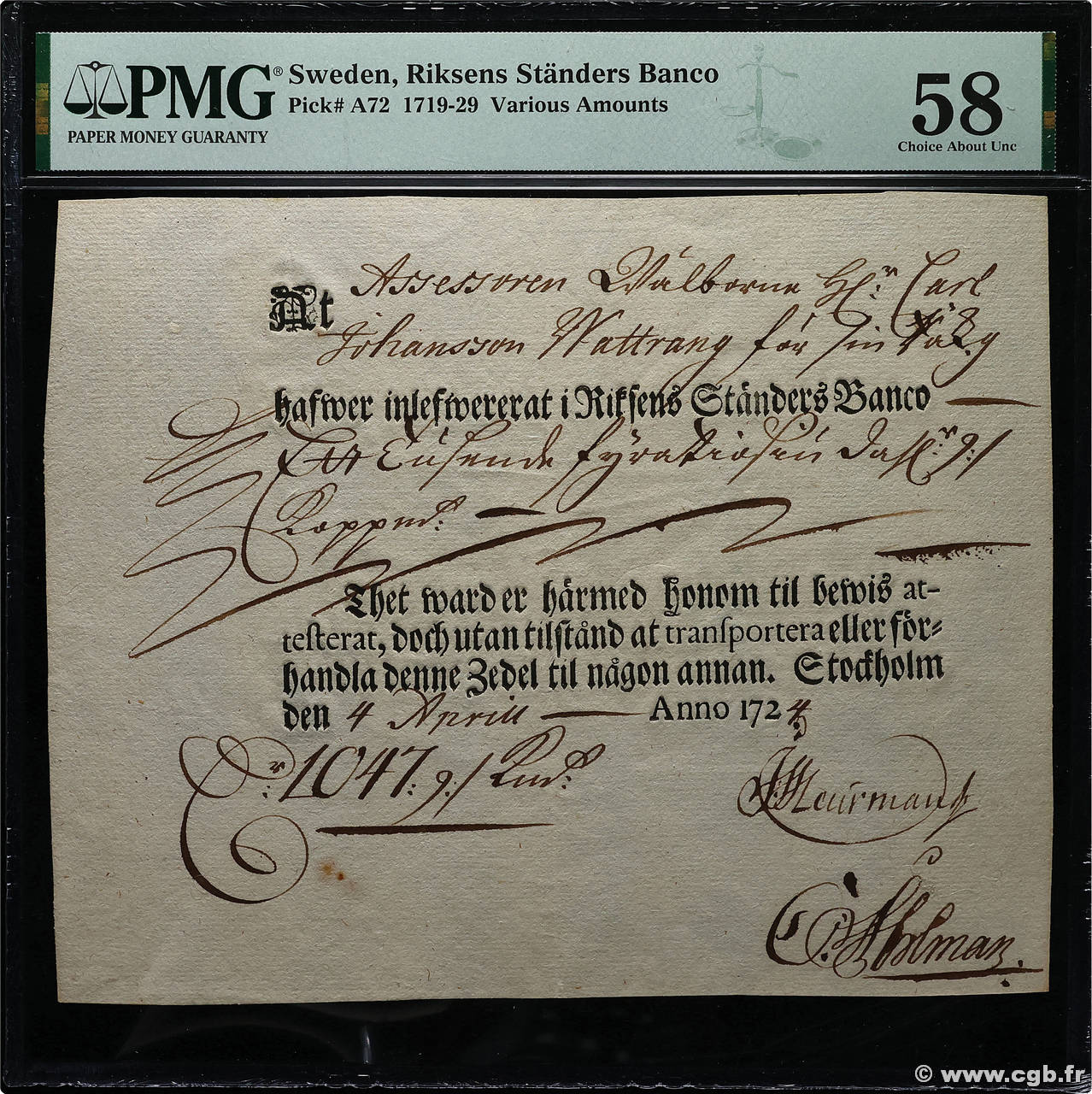 1047 Daler Silvermynt SUÈDE  1724 P.A072 SPL