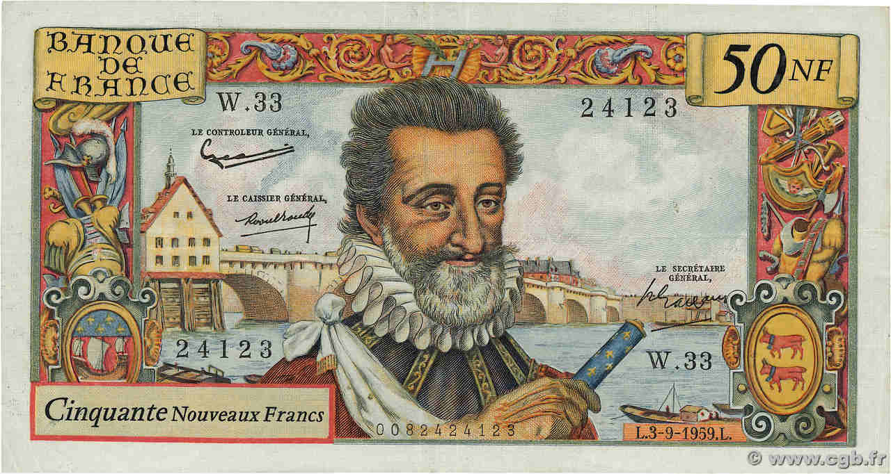 50 Nouveaux Francs HENRI IV FRANCE  1959 F.58.03 TTB+