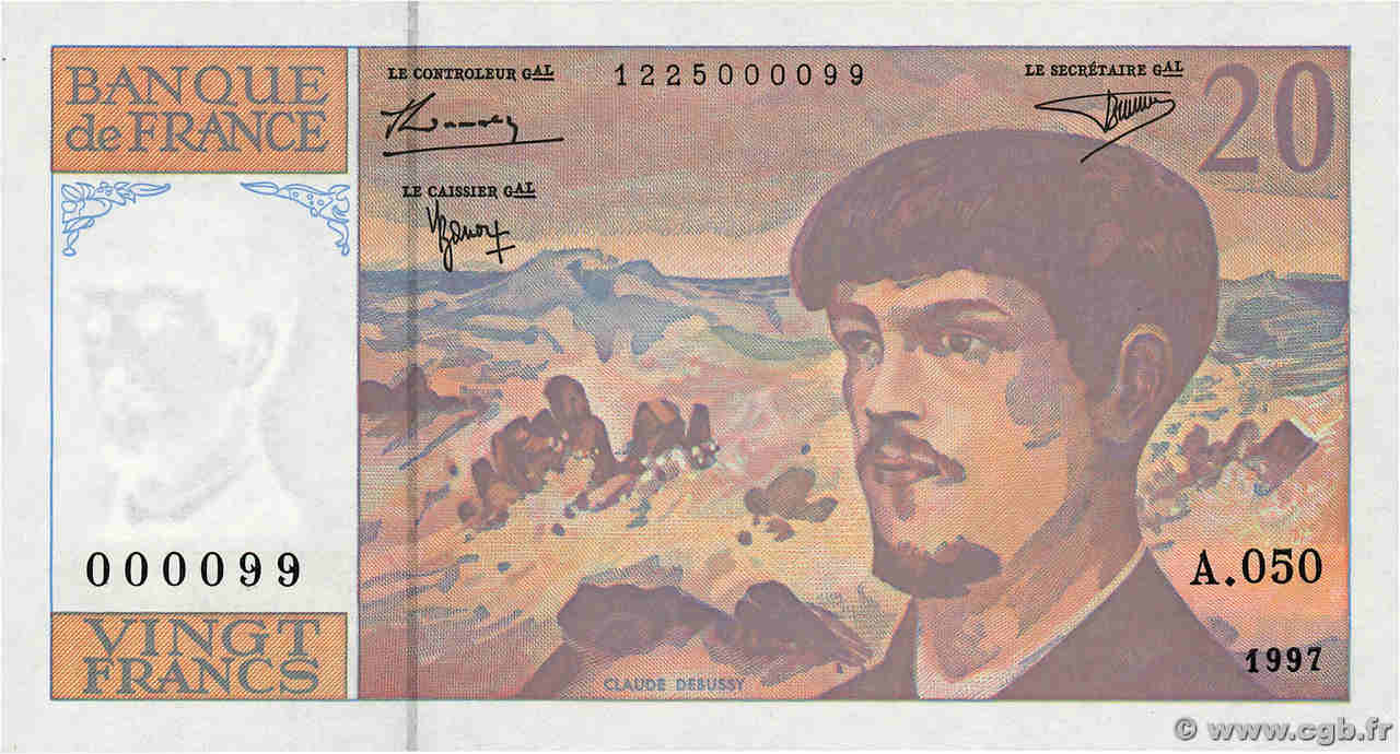 20 Francs DEBUSSY Modifié Petit numéro FRANCE  1997 F.66ter.02A50 NEUF
