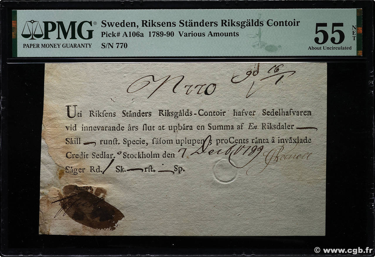 1 Riksdaler SUÈDE  1789 P.A106a SPL