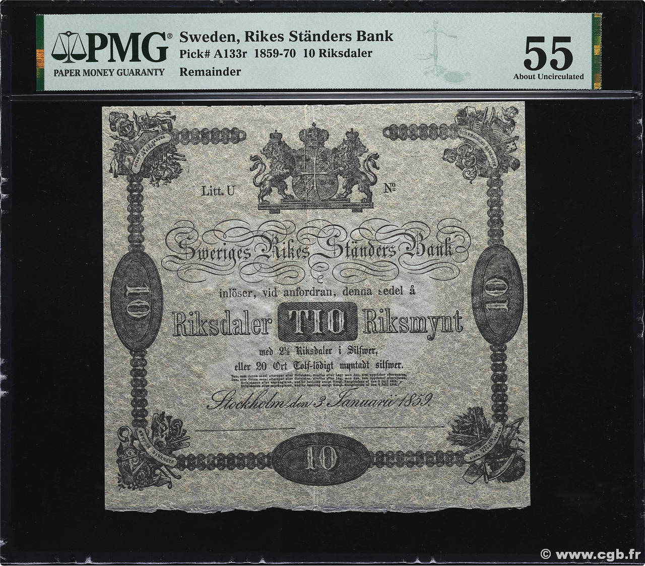 10 Riksdaler Non émis SUÈDE  1859 P.A133r SPL