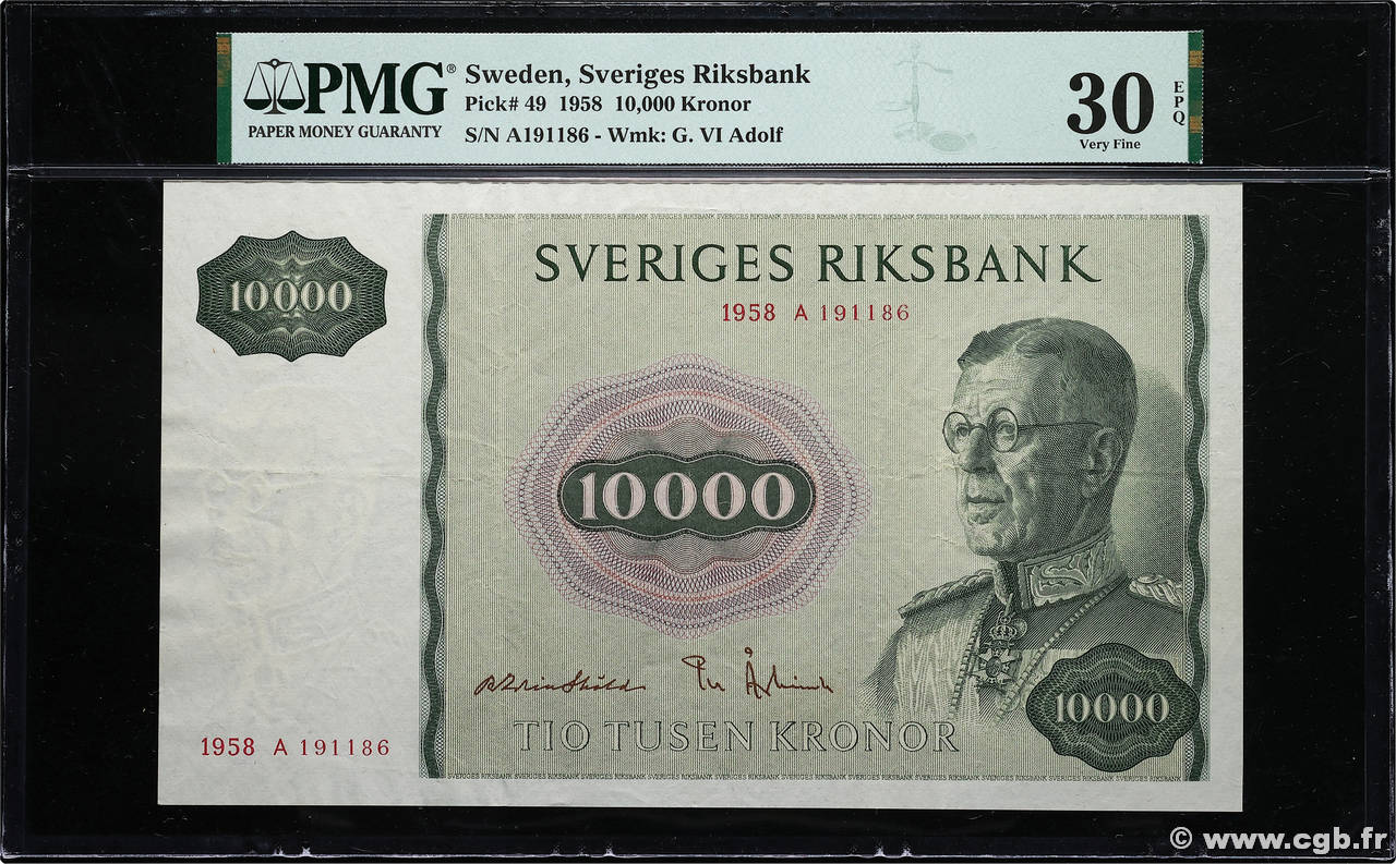 10000 Kronor SUÈDE  1958 P.49 TTB