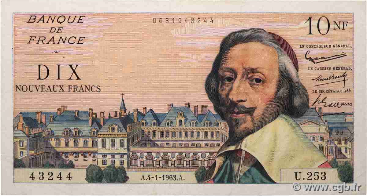 10 Nouveaux Francs RICHELIEU FRANCIA  1963 F.57.22 BB