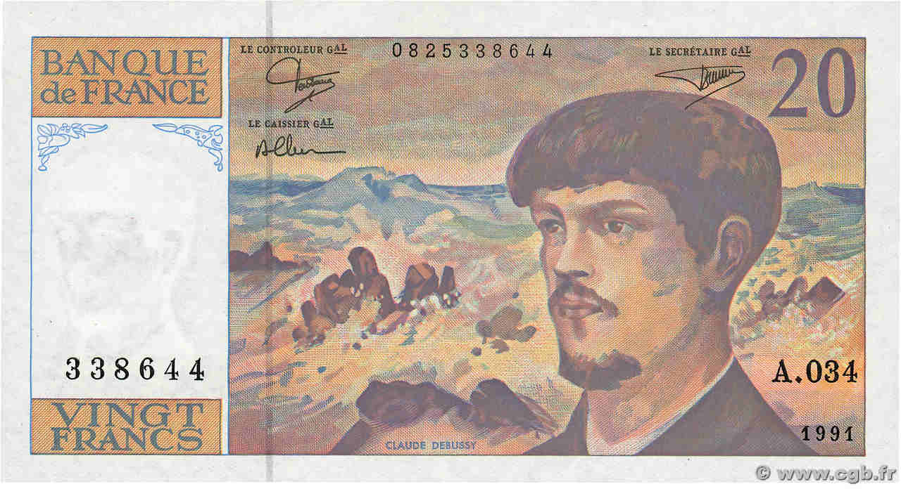 20 Francs DEBUSSY à fil de sécurité FRANCE  1991 F.66bis.02A34 UNC-