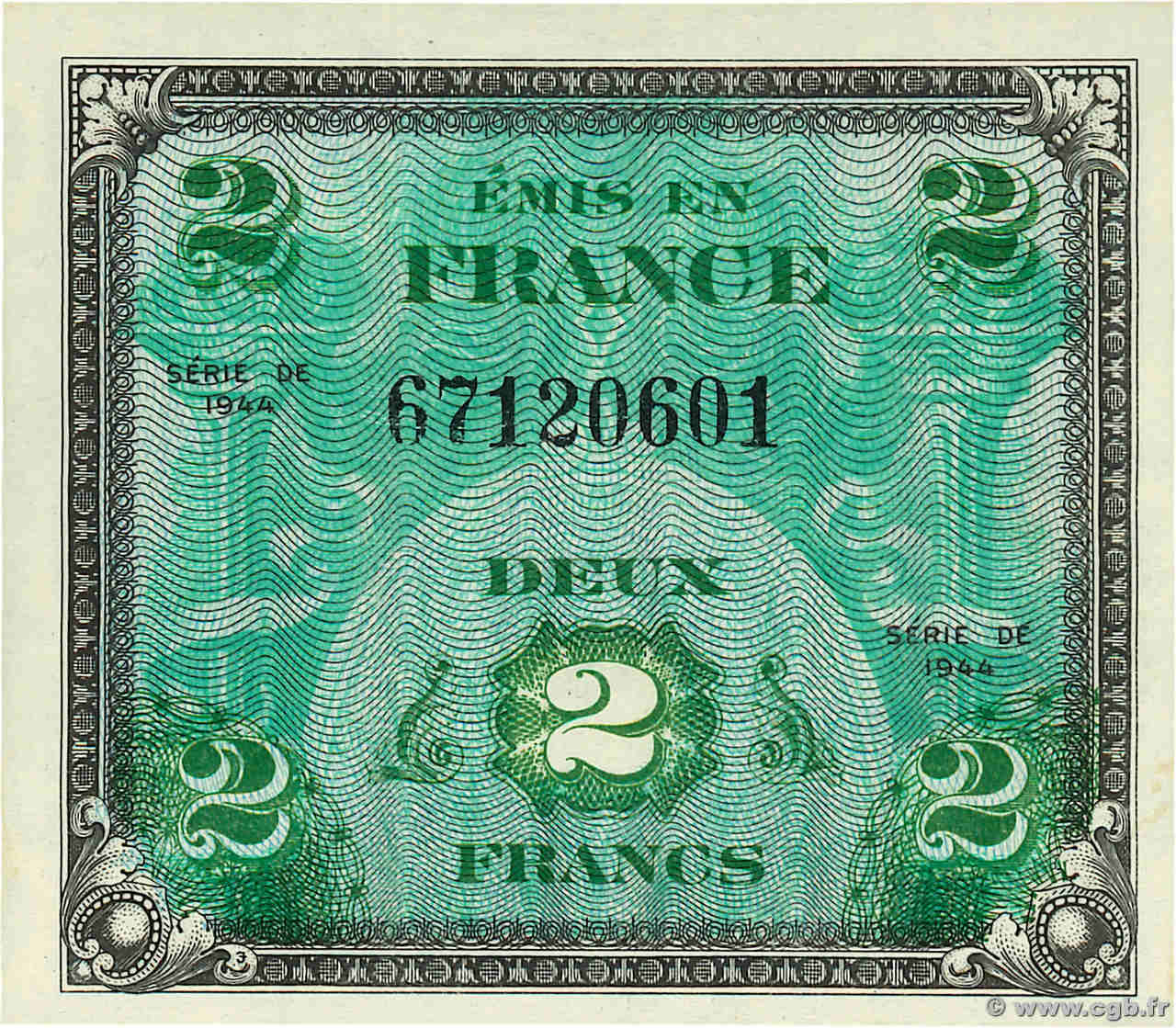 2 Francs DRAPEAU FRANCE  1944 VF.16.01 UNC-