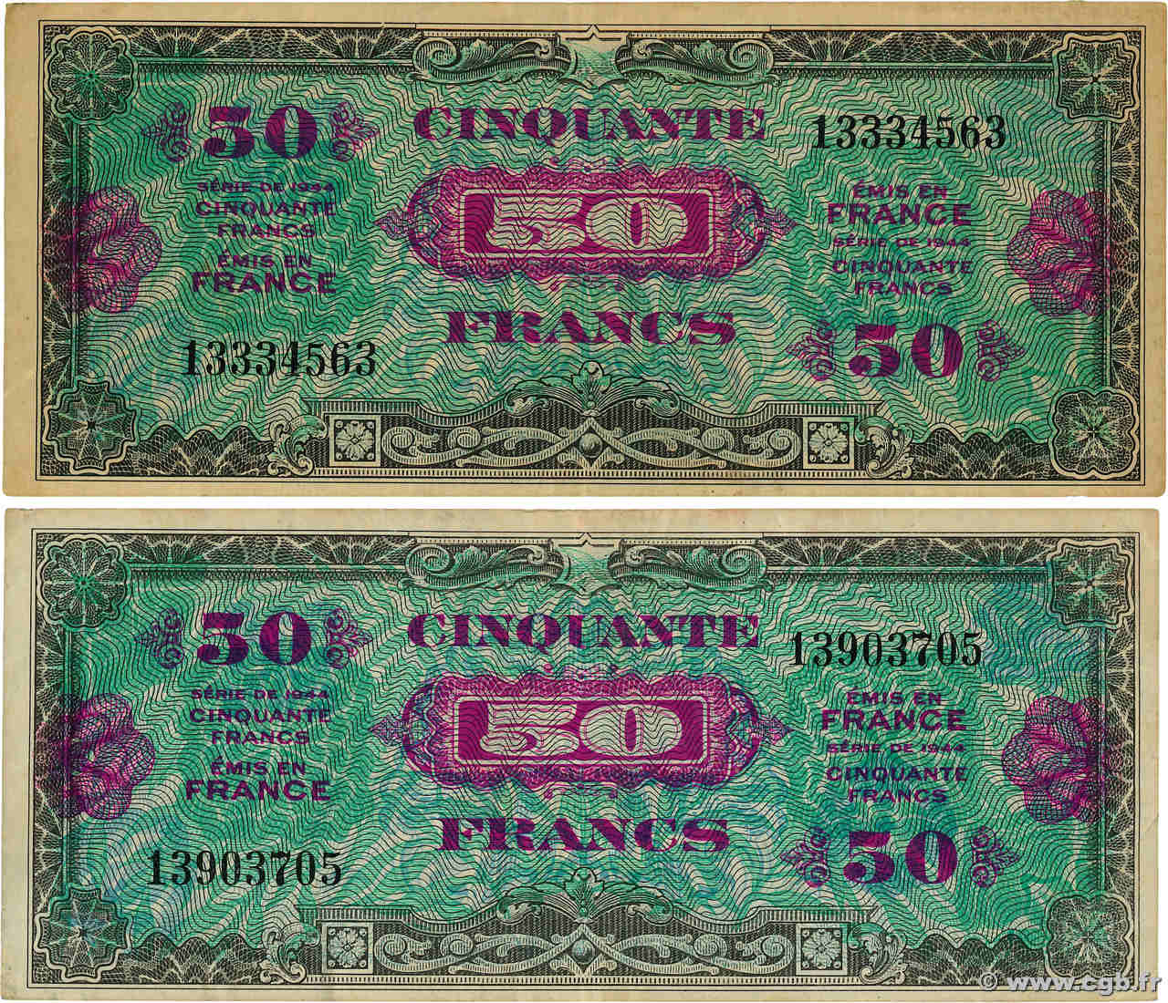 50 Francs DRAPEAU Lot FRANCE  1944 VF.19.01 TB+