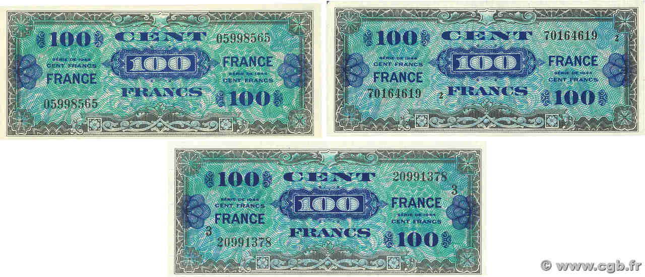 100 Francs FRANCE Lot FRANKREICH  1945 VF.25.01/02/03 ST